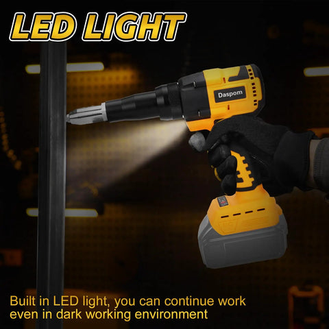 Daspom Cordless Pop Rivet Gun With Brushless Motor featuring LED light for clarity during dark auto and DIY work.