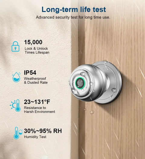Fingerprint Door Lock With Biometric Thumbprint, App Control, And Key Access - Hands-Free Smart Door Knob, Silver, performance tests