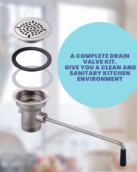 Heavy-Duty Brass Commercial Sink Drain With Twist Handle For Three And A Half Inch Openings, shown disassembled.