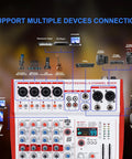 Connections for MW6 White 6 Channel Pro DJ Audio Mixer Portable Controller USB DSP With 99 Preset Effects