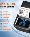 Bluetooth Label Printer M120 On The Go Portable Thermal Barcode Printer with App for 2 Inch Wide Labels shown with printed label close-up.
