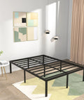 Heavy Duty 18 Inch Full XL Metal Bed Frame Zero Flex Rock Solid Steel Platform Base in a modern bedroom setting.