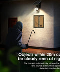 Wireless Outdoor Solar Security Cam With 360 Degree PTZ And Spotlight illuminating intruder at night