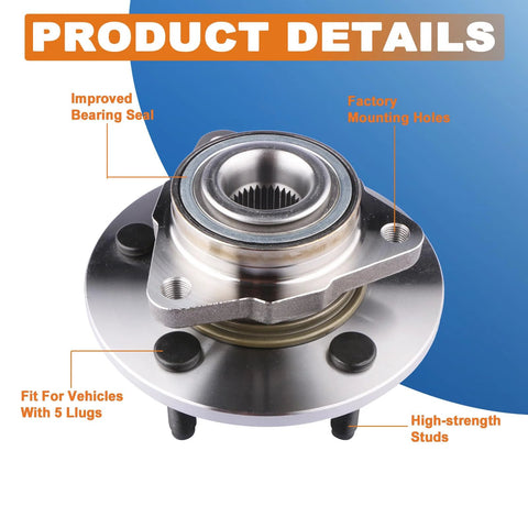 Beefed Up Front Wheel Hub Bearing Pair For Dodge Ram 1500 2002 2003 2004 2005 2006 2007 2008 5 Lug Non ABS Replacement Kit