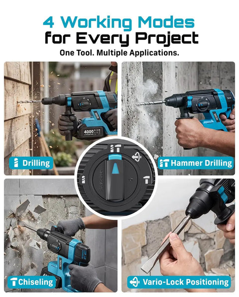 Go Cordless With This 1-Inch SDS-Plus Rotary Hammer Drill Featuring Brushless Motor, 4-Mode Safety Clutch, Includes 2X 4.0Ah Batteries