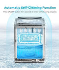 Automatic self-cleaning function of Quick Chill Countertop Ice Maker Cranking Out Soft Chewable Squares In Minutes.