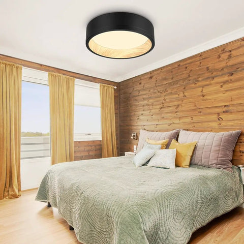 LED Flush Mount Ceiling Light Fixture 12 Inch 25W 1500 Lumens Dope Dimmable With Color Temperature Selectable installed in bedroom