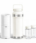 Portable Breast Milk Cooler With Double Insulated Stainless Steel Thermos and two matching reusable bottles.
