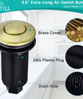 Super Safe Ul Certified Sink Top Air Switch Kit For Garbage Disposal Brushed Gold Long Push Button With Brass Cover in kitchen