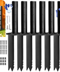 Heavy Duty Fence Post Repair Kit 6 Piece Set showing thick high gauge steel braces, black powder coated finish, various fasteners.