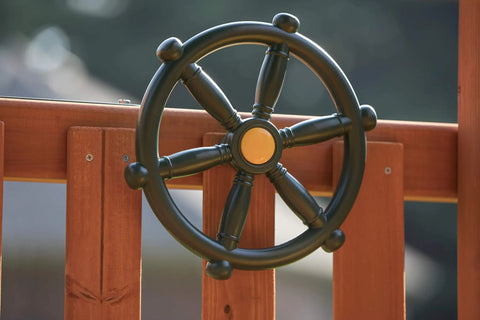 Captain Ship Wheel Swing Set Accessory With 20 Inch 360 Degree Rotating Wheel Mounts To Any Backyard Playset For Realistic Sailing Fun