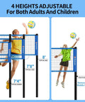 20 Foot Outdoor Volleyball Net Set With Anti Sag Net Adjustable Iron Poles showing different height options for games.