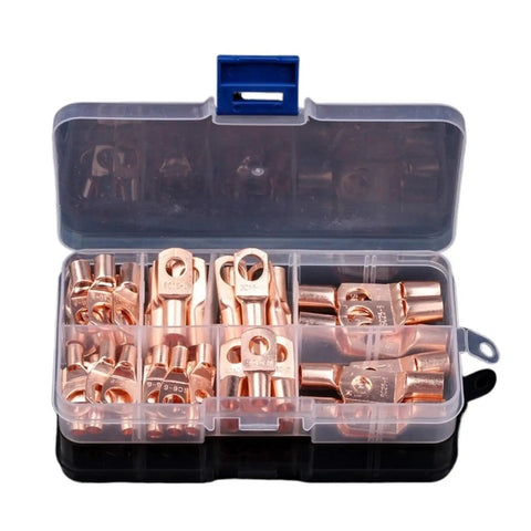 Get This Awesome 60 Piece Copper Wire Lug Connector Ring Kit SC6-25 Electric Crimp Terminal Set Perfect For Bare Cable With Secure Close End Pad Seal And Great Current Flow Capacity. Copper lug kit in plastic case