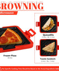 Three In One Microwave Toastie Sandwich Maker With Panini Press, Dishwasher Safe, showing frozen pizza and sandwich options.