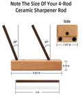 4 Rod Ceramic Sharpener Kit With Turn Box For Kitchen Knives Portable Manual Sharpening Rod Wood dimensions and angles visible