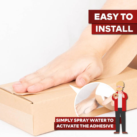 Water Activated Tape With Fiberglass Reinforced Backing For Extra Strength Brown Kraft Paper Packaging Roll Two Point Seven Five Inch By Three Hundred Seventy Five Feet Eight Pack Three Thousand Feet Total Gummed Paper Tape For Moving Boxes used on cardboard box