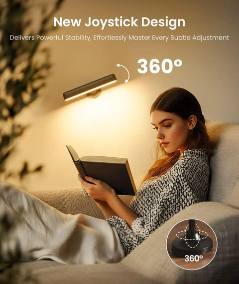 Wireless Rechargeable Wall Sconces Featuring 7500mAh Battery Power adjustable for cozy reading with 360° joystick design.