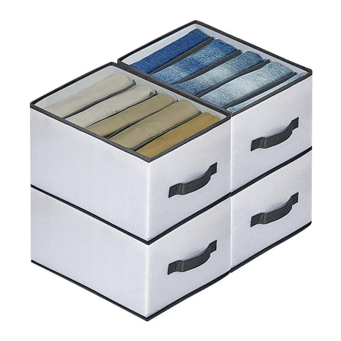 4 Piece Closet Organizers Set For Clothes Storage Drawer Dividers For Underwear Bras Socks And More Large Nylon Mesh Foldable Wardrobe Organizers 15.7 Inch Deep 9.8 Inch Wide 7.9 Inch High showing folded clothes arrangement