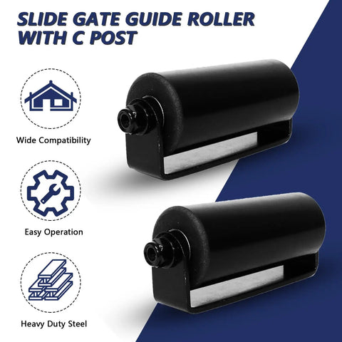 Front view of Two Pack Sliding Gate Guide Rollers With Post Welded Bracket Heavy Duty Sealed Ball Bearing Side Rollers 6 Inch UV Coated.