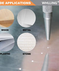 Top Tier 4 Piece Nail Setter And Center Punch Set Forged From Heat Treated Alloy Steel demonstrating applications on wood, metal, plastic, and stone.