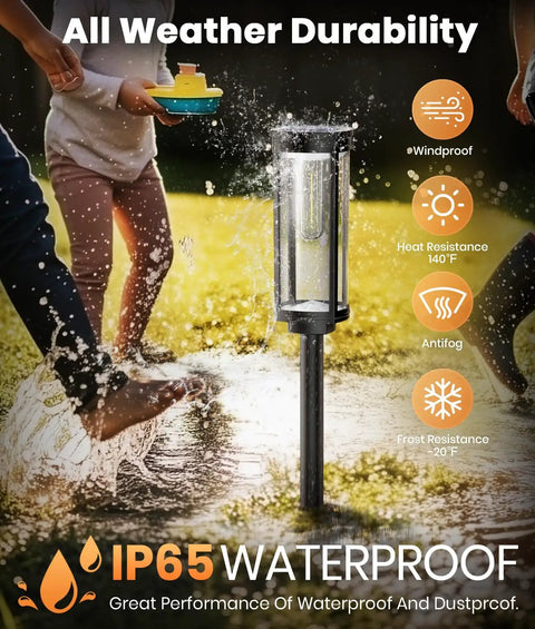 Children playing near Solar Pathway Lights Outdoor 8 Pack Waterproof No Fuss Upgraded Dusk To Dawn Auto On Off Walkway