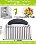 Front view of large stainless steel crinkle cutter with black handle for slicing potatoes, cucumbers, and carrots into wavy fries.