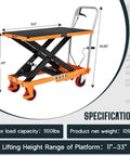 Heavy Duty Hydraulic Lift Table Cart With 1100 Lb Capacity Reliable Pump Smooth Operation Easy To Use For Material Handling Tasks, 31.5" x 19.7" platform.