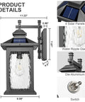 Luminzone Outdoor Light Fixtures Wall Mount Solar Lantern, Vintage Dusk to Dawn design with solar panels and water ripple glass.