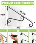 Wall Mounted Stair Handrail For 1 To 2 Steps, Durable Wrought Iron Grab Rail In Black, installation guide and dimensions