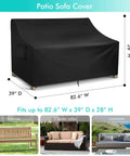 All Weather Waterproof Patio Sofa Cover For 3-Seater Outdoor Couch, Heavy Duty Deep Loveseat, Universal Fit with dimensions.