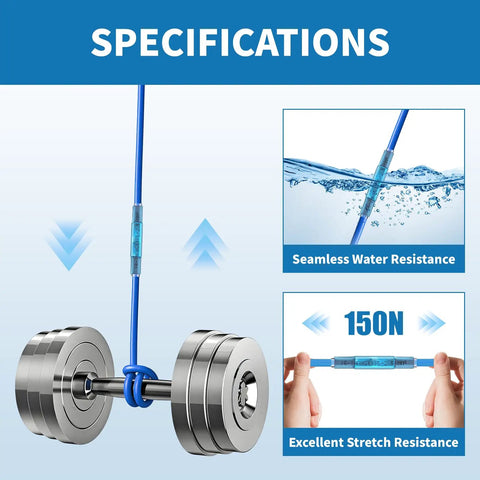 Heavy Duty Heat Shrink Butt Connectors 500 Pcs 16-14 AWG Blue Waterproof Electrical Wire Splice Terminals demonstrating water resistance and tensile strength.