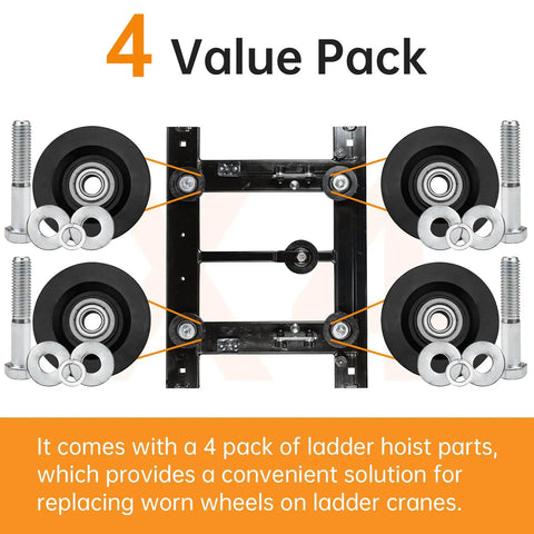 Carriage Wheel Kit For Ladder Hoist Replacement Parts TP250 TP400 4 pack rugged carbon steel assembly for roofing applications