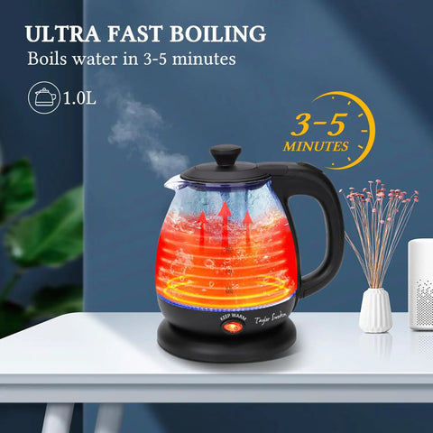 Electric Kettle With Tea Infuser 1L No Fuss Quick Boil Keep Warm LED Indicator Light Auto Shut Off Boil Dry Protection BPA Free