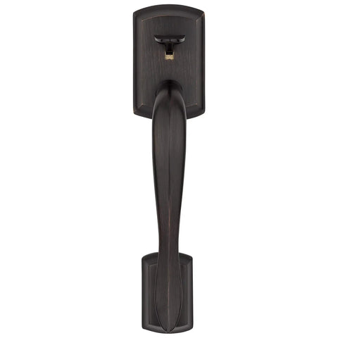 Front view of Avalon Front Door Handleset With Reversible Interior Lever No Fuss Non Locking Exterior Entry Handle In Venetian Bronze