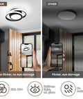Comparison of Two Ring Modern LED Ceiling Light Fixture In Black Finish with another light, showing flicker-free illumination.
