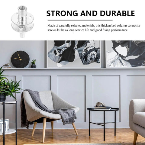 Five Sets Thick Bed Post Connector Screws Kit For Sofa Legs Cabinet Legs And Furniture Feet Heavy Duty Iron Hardware With Smooth Burr Free Finish Easy To Install Silver shown in use with modern furniture.