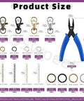 All In One Keychain Making Kit With Pliers 321 Pcs Including 40 Swivel Lanyard Hooks 200 Jump Rings 40 Keychain Rings 40 Extender Chains In Bronze Black Gold Silver For Diy Craft Projects product components and sizes