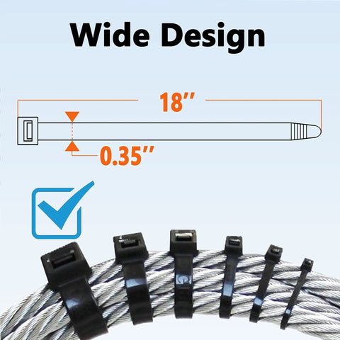 Heavy Duty 200Lb 18 Inch Zip Ties 70 Pack Black Cable Ties For Outdoor Use with wide design diagram