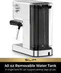 Slim Espresso Machine With Milk Frother, 20 Bar Italian Pump, Fast Heat 1350W, Barista Grade Crema Espresso At Home, Stainless Steel Silver