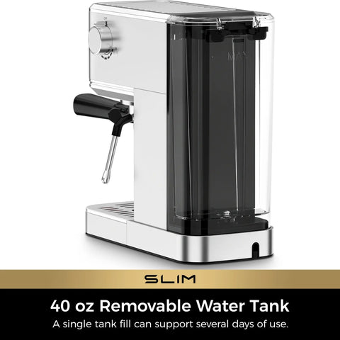 Slim Espresso Machine With Milk Frother, 20 Bar Italian Pump, Fast Heat 1350W, Barista Grade Crema Espresso At Home, Stainless Steel Silver