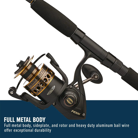 Battle Spinning Reel And Fishing Rod Combo Kit With Spare Spool And Reel Cover For Saltwater Fishing, 6000 Size, close-up view