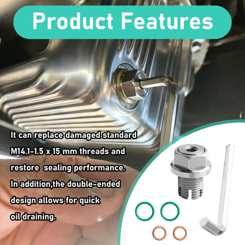 Get Your Car Running Smooth With This Heavy Duty Oversize M14 Piggyback Self Tapping Oil Drain Plug Repair Kit To Fix Stripped Threads And Stop Leaks Fast Without Costly Pan Replacements Or Drippy Engine Oils. M14 stainless steel oil drain plug kit in oil pan