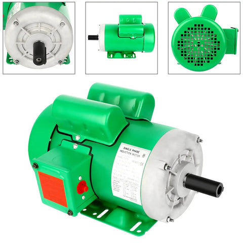 2HP Farm Duty Single Phase Electric Motor 1725 RPM 145T TEFC IP54 Heavy Duty Frame 7 Eighths Inch Shaft 115 230V Dual Voltage CW CCW Rotation Ideal For Pumps Fans Compressors, green