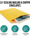 Image of Go-To 8.5 X 12 Inch Kraft Bubble Mailers 10 Pack Padded Envelopes With Tamperproof Self-Adhesive Seal and a book inside.