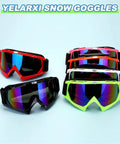OTG Ski Goggles For Over Glasses With Anti Fog Lenses, Colorful Lenses And Fluorescent Frames, 2 Pack displayed in various colors