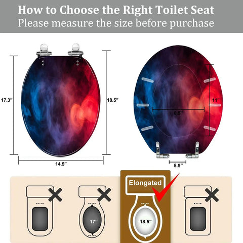 Toilet Seat Elongated Resin for Halloween Decor with measurement guide, 14.5" x 18.5" size, smoke design.