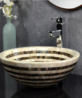 SDVantage Round Countertop Basin Sink Bowl,Ceramic Vessel Washbasin for Lavatory Bathroom Bathroom Vessel Sink Above Counter Bathroom Vanity Sink Bowl - 16.5" L X 16.5" W X 5.5" H in a modern bathroom setting, featuring a mosaic design.