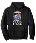 Lit Tuk Tuk Rickshaw And Italian Scooter Transporter Pullover Hoodie For Street Wheels Flex And Auto Crews Classic Fit Heavy Cotton Blend with graphic of a blue tuk-tuk.