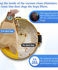 Hand holding dust bag showing clean vs dirty vacuum with 5 Pack Vacuum Bags For 5 To 8 Gallon Wet Dry Shop Vacuums Replacement Dust Collection Bags Disposable Bags That Fit Most 5 To 8 Gallon Vacuums And DXV Series Heavy Duty.