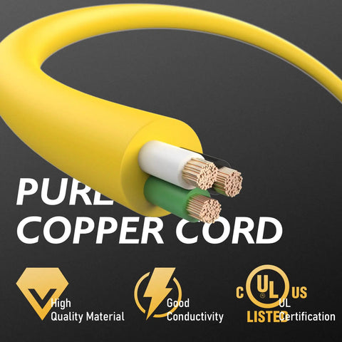 Close-up of Generator Power Splitter Cord with exposed copper wires, showing high-quality material and UL certification, yellow color.